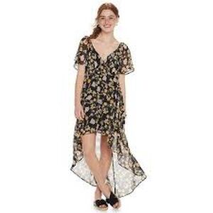 Lily Rose Junior Floral Black Asymmetrical Dress